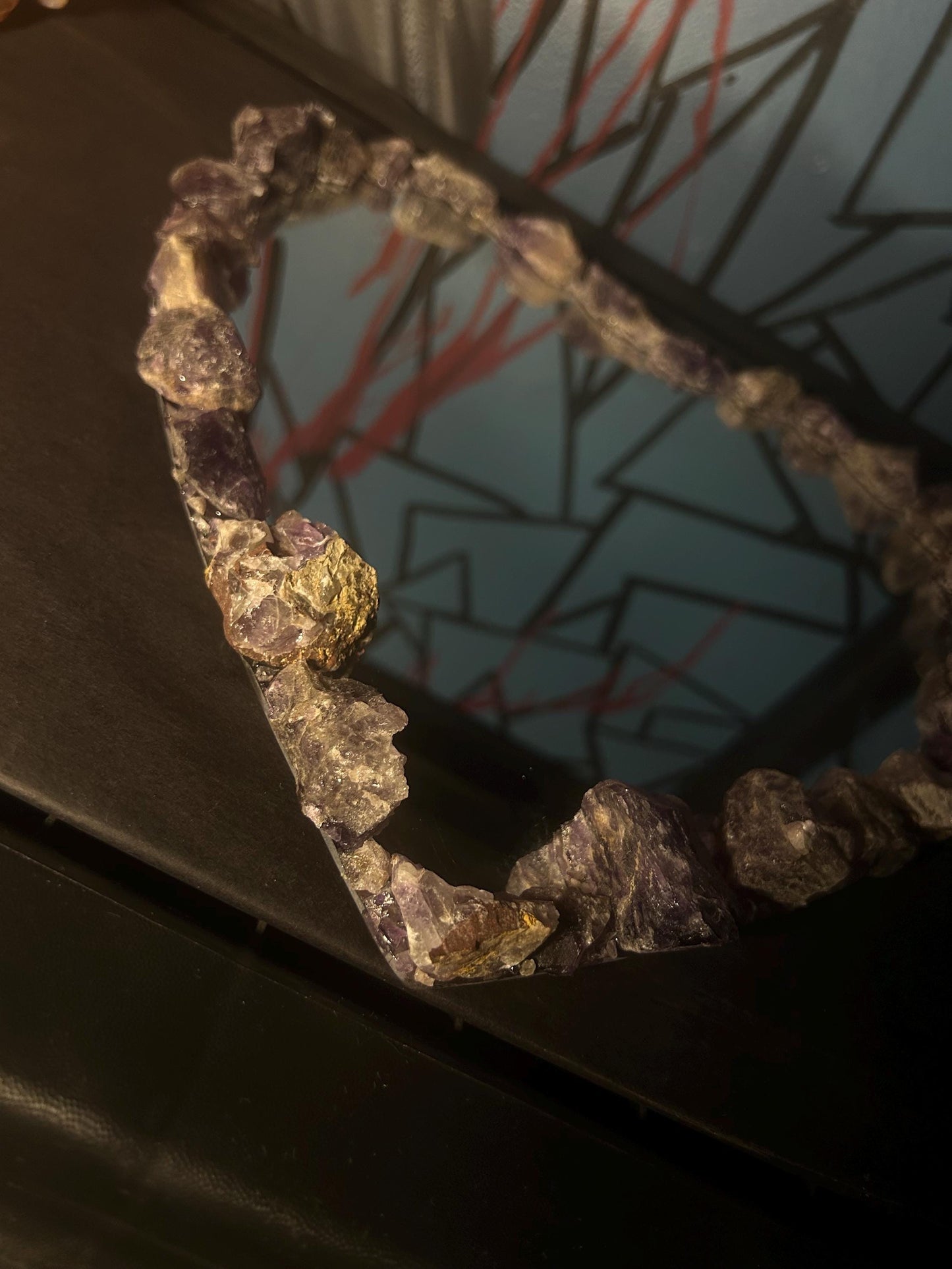 Amethyst Crystal Heart-Shaped Mirror – Healing Crystal Decor | Gemstone Vanity Mirror for Self-Love & Protection