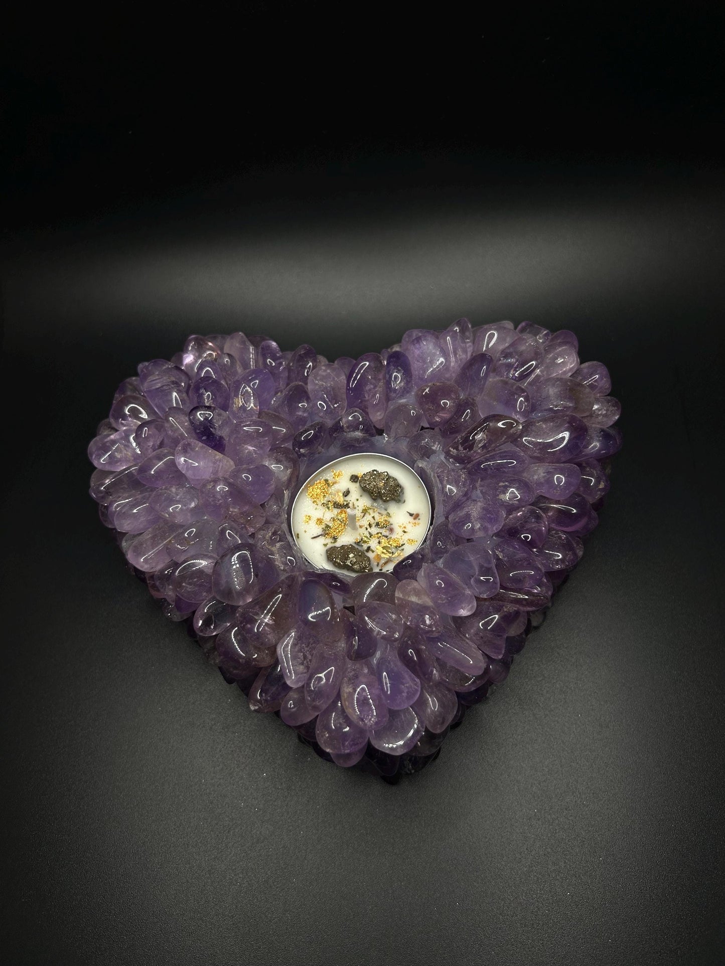 Amethyst Tea Light Candle Holder, Heart Shape, Witchy Crystal Decor for Altar, Meditation & Spiritual Healing Gift