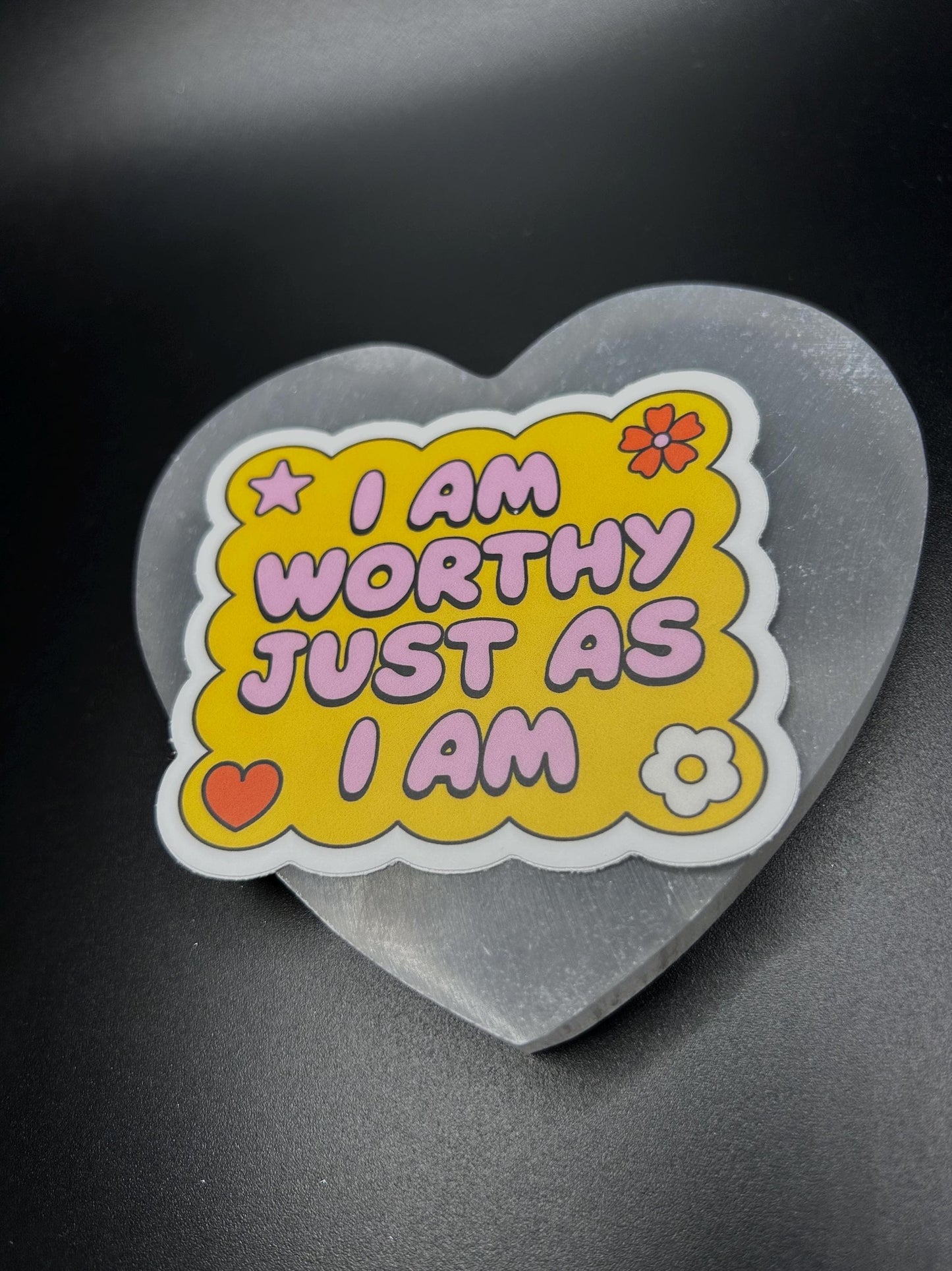 I Am Worthy Just As I Am Sticker, Self Love Positive Affirmation Vinyl Decal, Mental Health Waterproof Sticker for Laptop & Journal