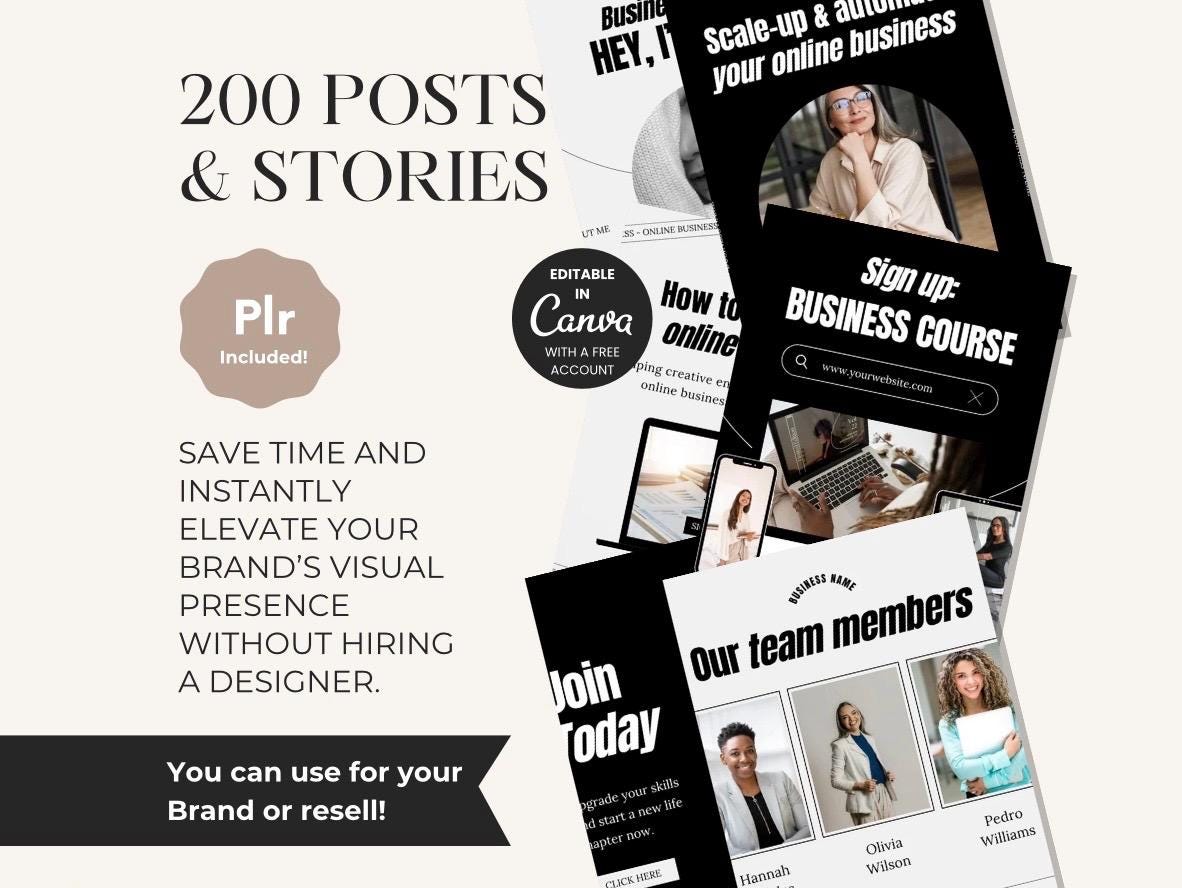 200 Matching Instagram Story & Post Templates, Canva PLR Bundle, Editable Social Media Kit for Coaches, Businesses, Reels