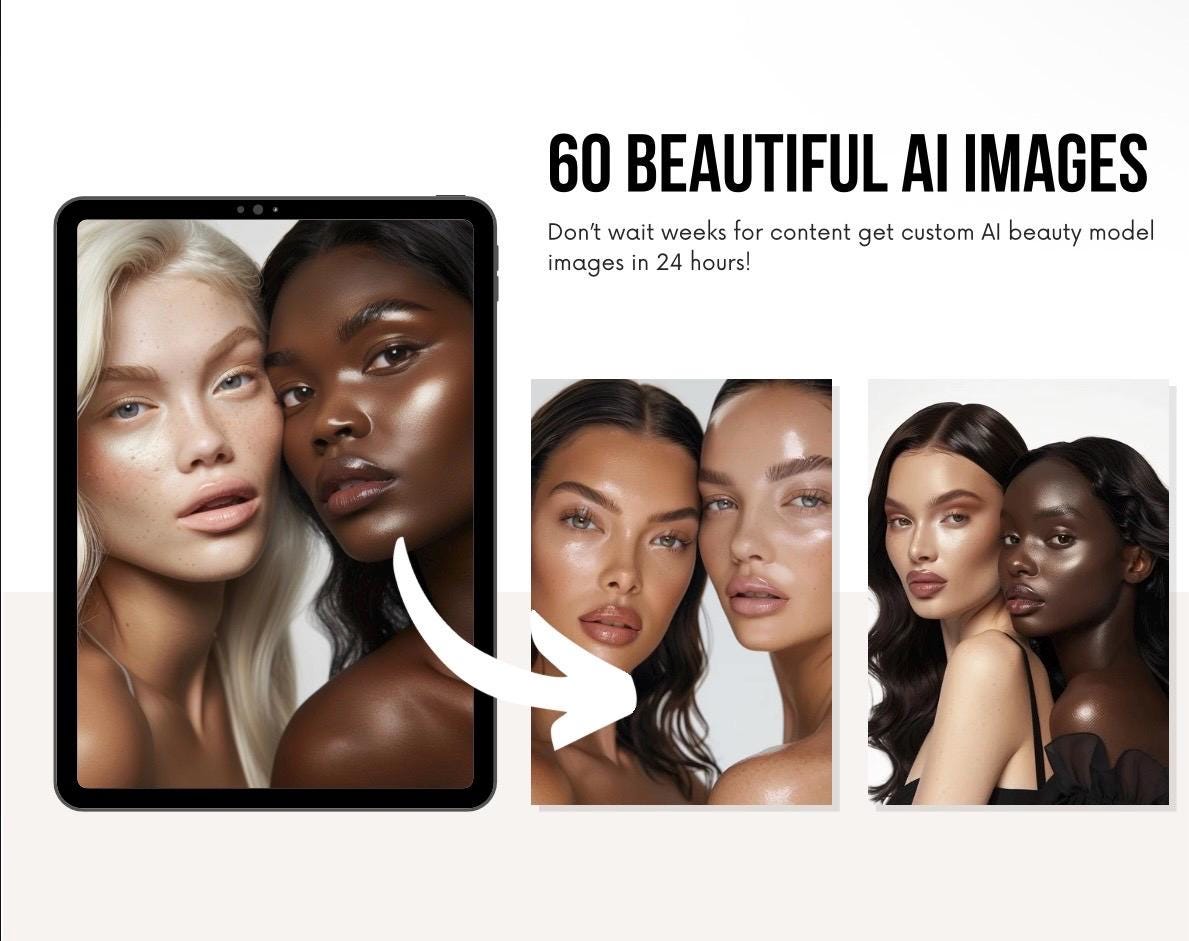 60 Beauty Niche AI Stock Images, Skincare, Makeup, Hair, Self-Care Lifestyle Photos, Digital Download for Marketing, Social Media & Website