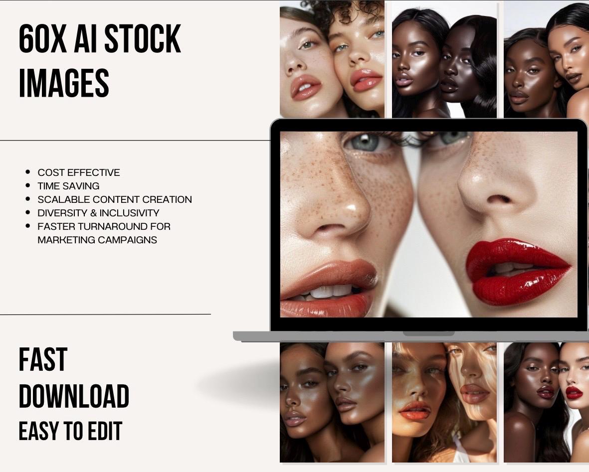 60 Beauty Niche AI Stock Images, Skincare, Makeup, Hair, Self-Care Lifestyle Photos, Digital Download for Marketing, Social Media & Website