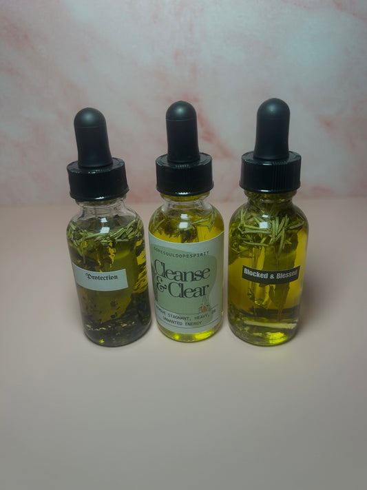 Reset & Protect Intention Oil Set, Spiritual Cleansing Protection Oils, Cleanse and Clear, Blocked and Blessed, 3 Piece Witchy Gift