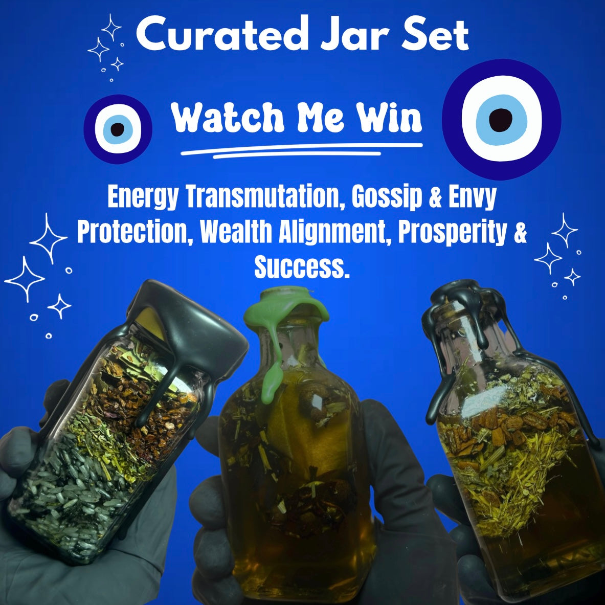 Watch Me Win Witchy Jar Set of 3 Energy Transmutation, Protection & Prosperity, Honey Jars, Spiritual Altar Decor