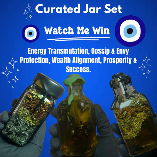 Watch Me Win Witchy Jar Set of 3 Energy Transmutation, Protection & Prosperity, Honey Jars, Spiritual Altar Decor