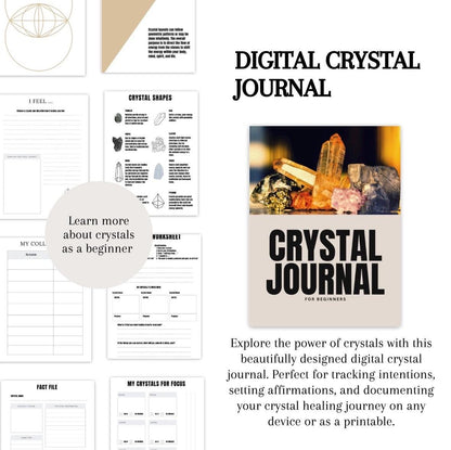 Digital Crystal Journal for Beginners, Printable Crystal Tracker & Manifestation Planner, Chakra, Healing Stone Log PDF