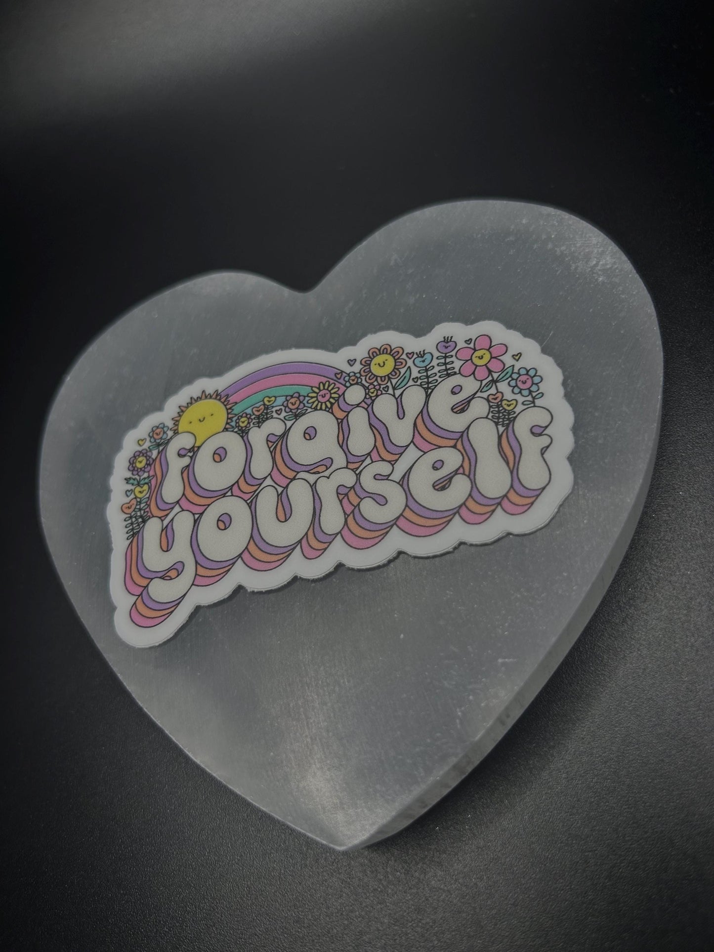 Floral Sticker, Bright Motivational Self Love Decal for Laptop, Forgive Yourself, Water Bottle, or Journal, Positive Mental Health Sticker