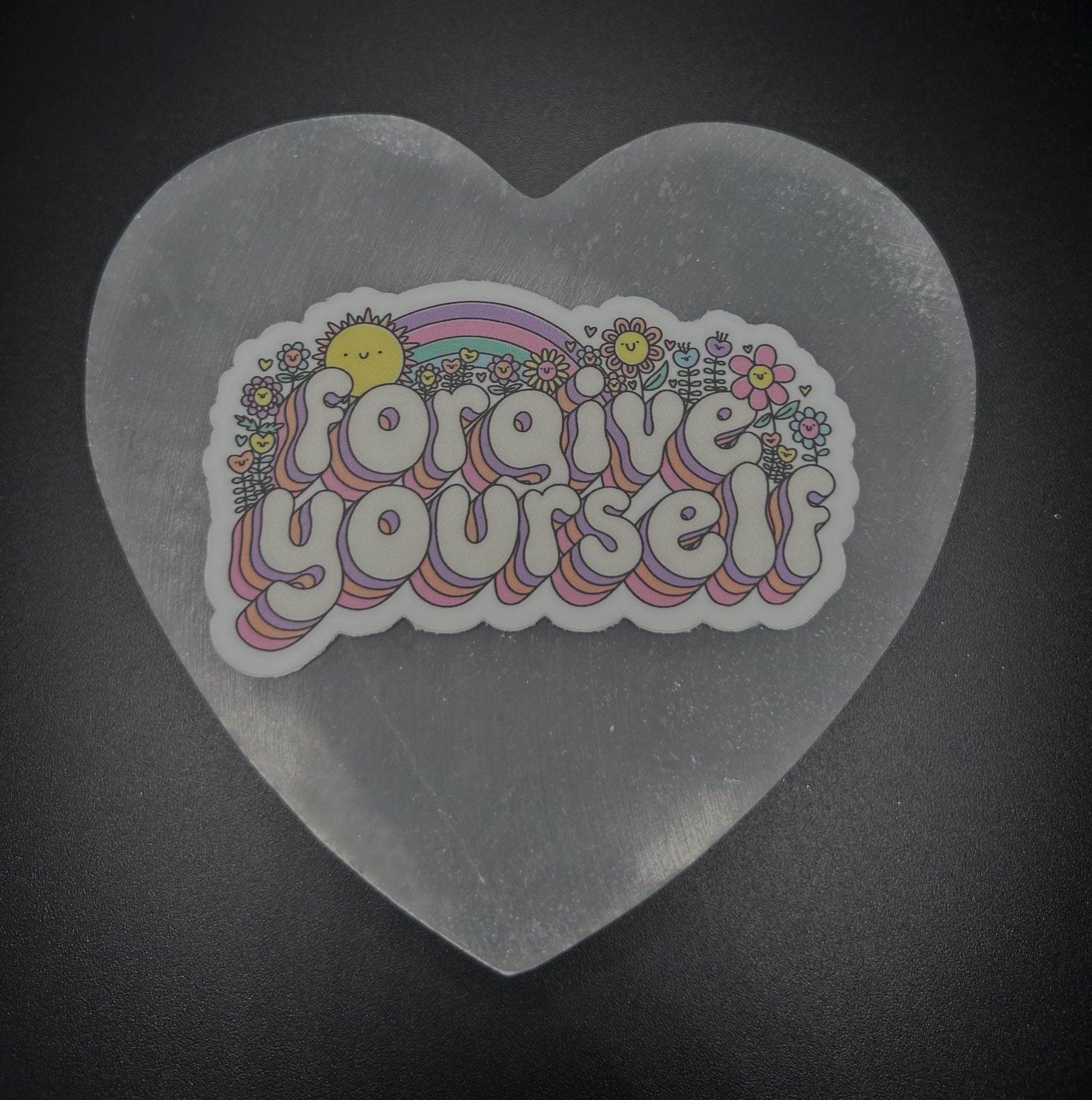 Floral Sticker, Bright Motivational Self Love Decal for Laptop, Forgive Yourself, Water Bottle, or Journal, Positive Mental Health Sticker