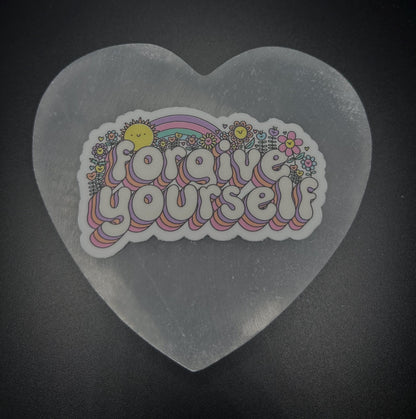 Floral Sticker, Bright Motivational Self Love Decal for Laptop, Forgive Yourself, Water Bottle, or Journal, Positive Mental Health Sticker