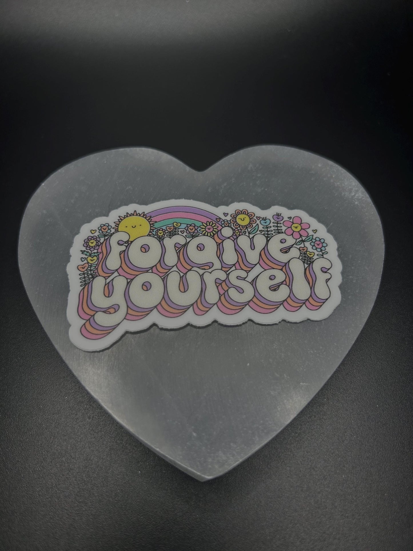 Floral Sticker, Bright Motivational Self Love Decal for Laptop, Forgive Yourself, Water Bottle, or Journal, Positive Mental Health Sticker