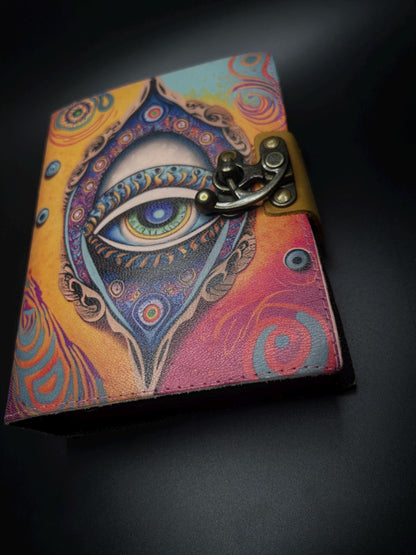 Colorful Eye Leather Journal, All Seeing Eye, Notebook for Writing, Sketching & Manifesting, Spiritual Gift