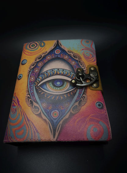 Colorful Eye Leather Journal, All Seeing Eye, Notebook for Writing, Sketching & Manifesting, Spiritual Gift