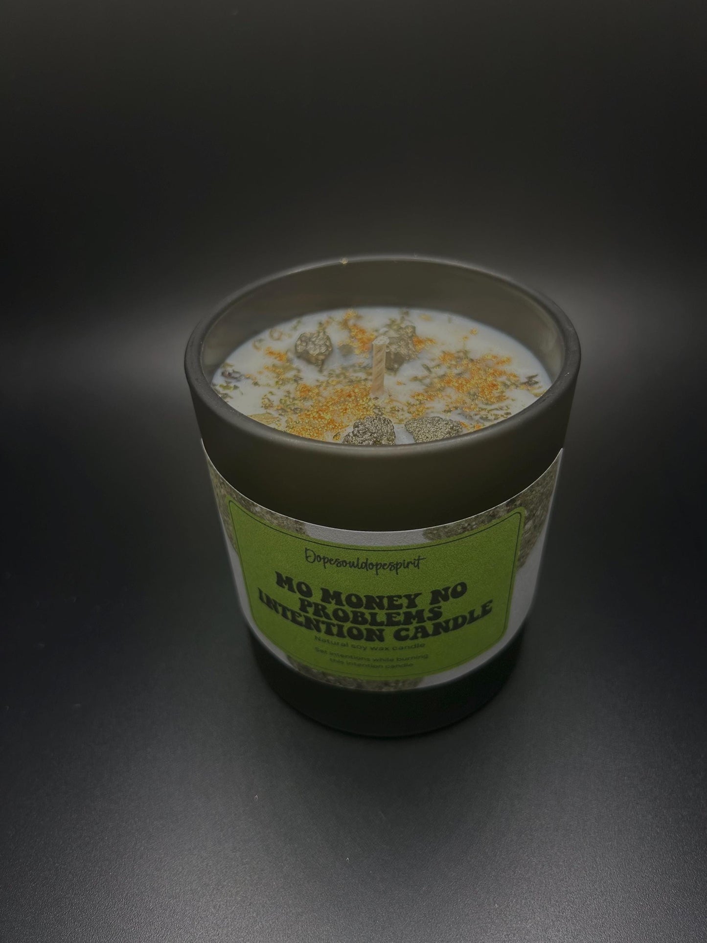 Money Attraction Intention Candle with Pyrite Crystal – Abundance Manifestation, Wealth Ritual Candle, Prosperity Candle