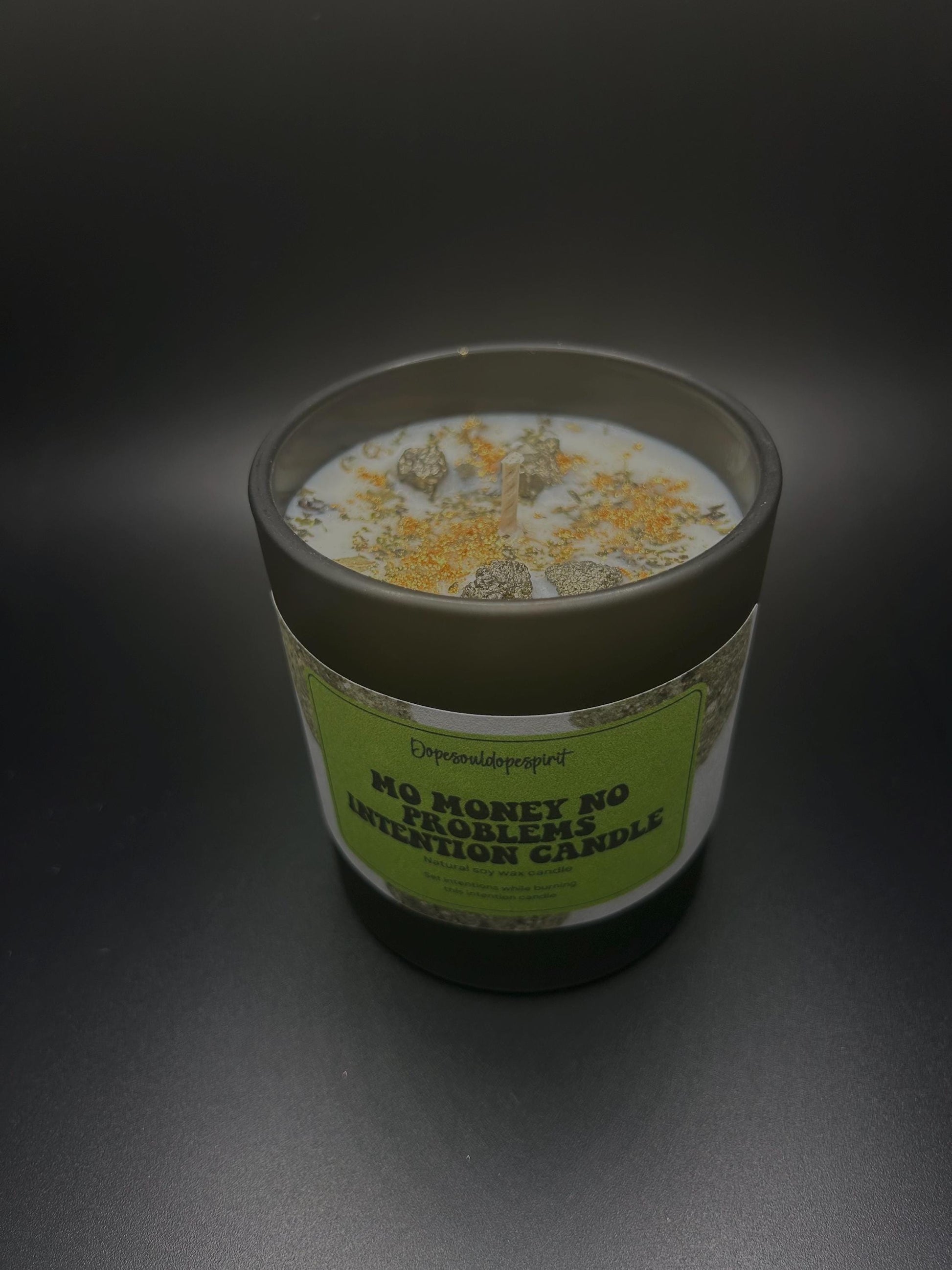 Money Attraction Intention Candle with Pyrite Crystal – Abundance Manifestation, Wealth Ritual Candle, Prosperity Candle