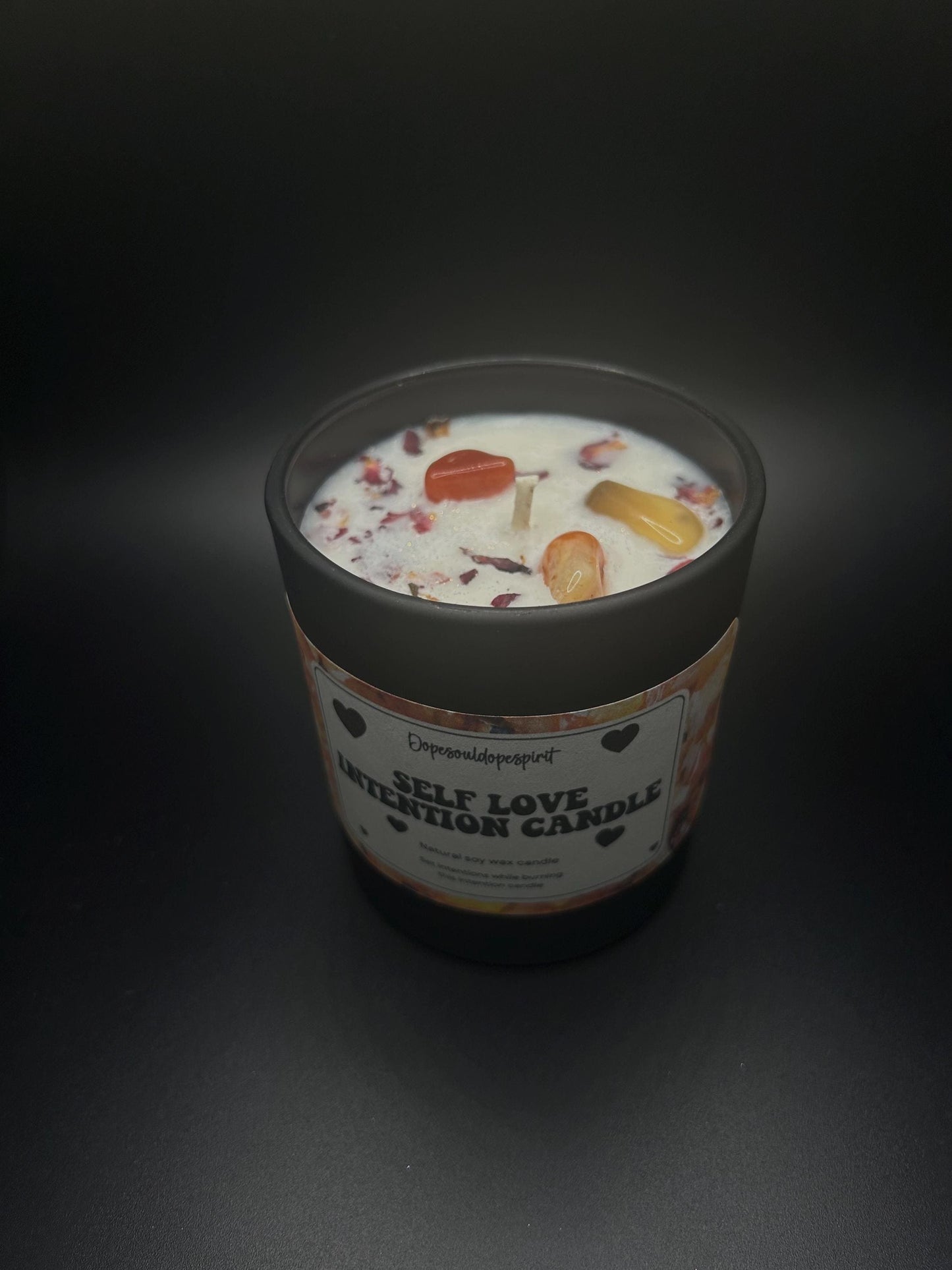 Self Love Intention Candle with Carnelian Crystal – Confidence Boost, Emotional Healing, Manifest Self-Love, Crystal Ritual Candle
