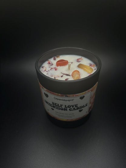 Self Love Intention Candle with Carnelian Crystal – Confidence Boost, Emotional Healing, Manifest Self-Love, Crystal Ritual Candle