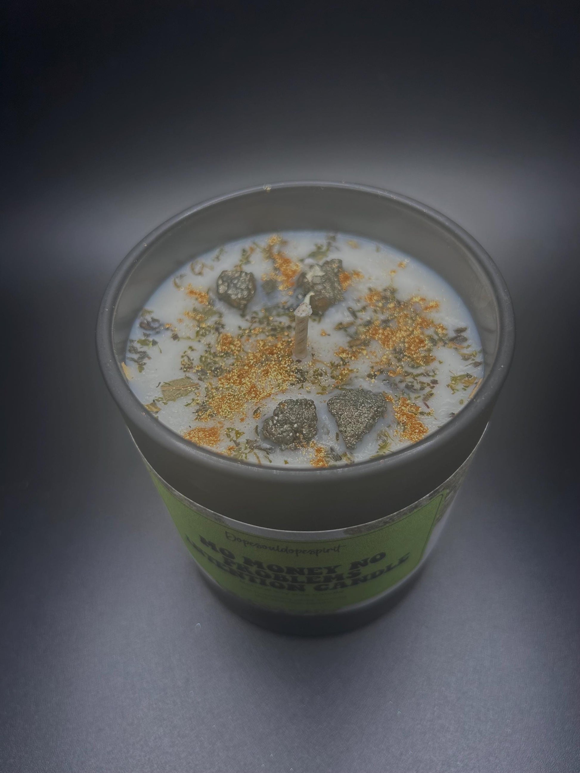 Money Attraction Intention Candle with Pyrite Crystal – Abundance Manifestation, Wealth Ritual Candle, Prosperity Candle