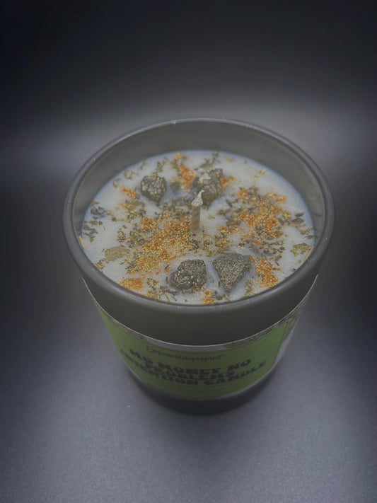 Money Attraction Intention Candle with Pyrite Crystal – Abundance Manifestation, Wealth Ritual Candle, Prosperity Candle