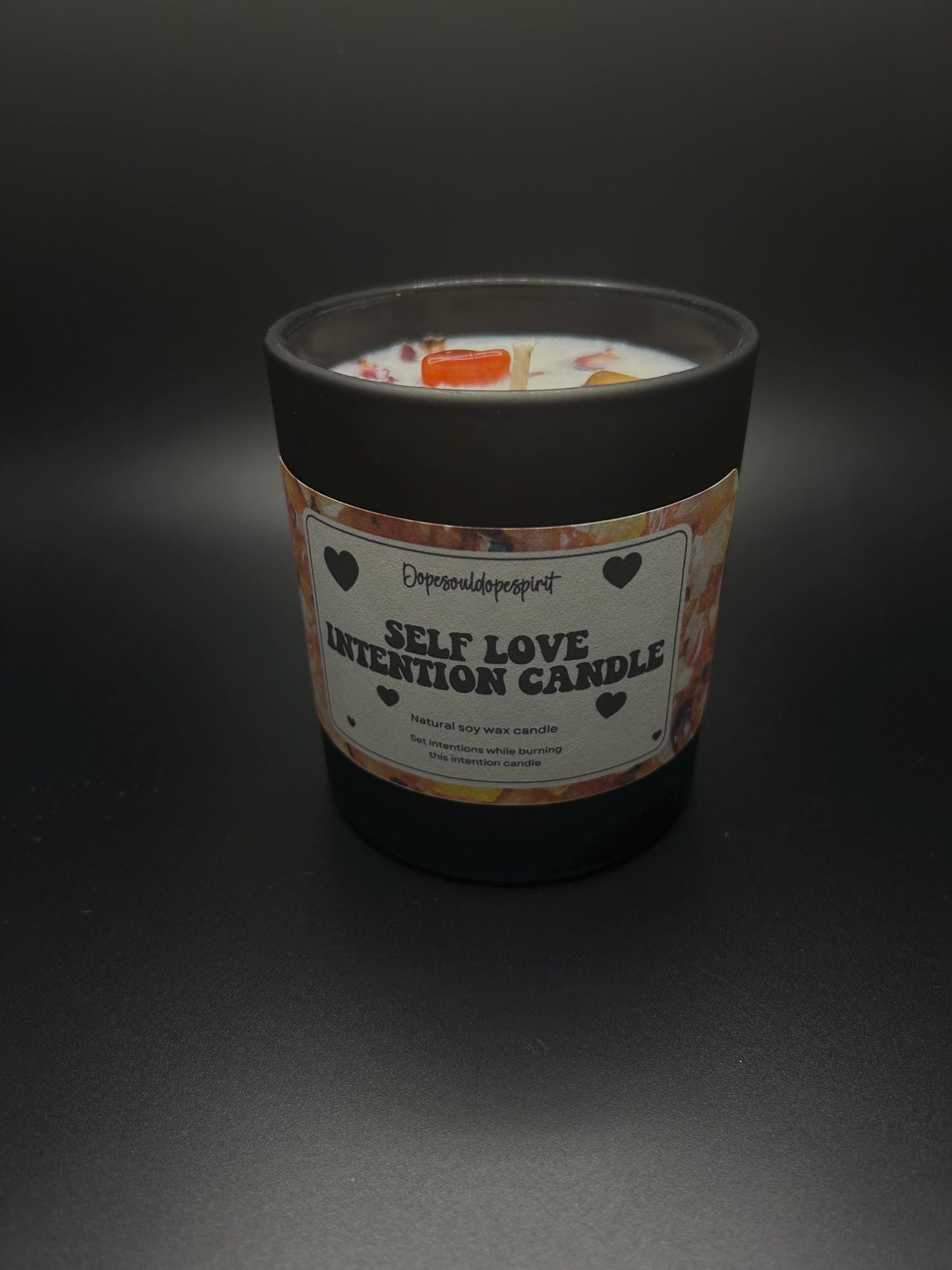 Self Love Intention Candle with Carnelian Crystal – Confidence Boost, Emotional Healing, Manifest Self-Love, Crystal Ritual Candle