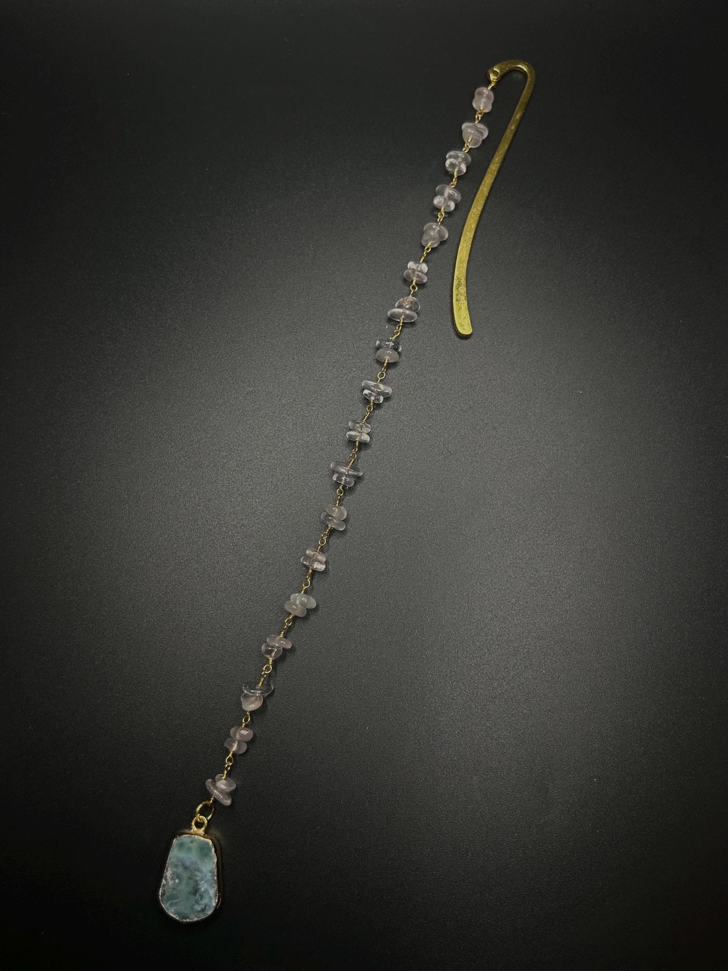 Rose Quartz & Larimar Bookmark, Crystal Bookmark for Book Lovers, Handmade Gemstone Bookmark, Healing Crystal Gift
