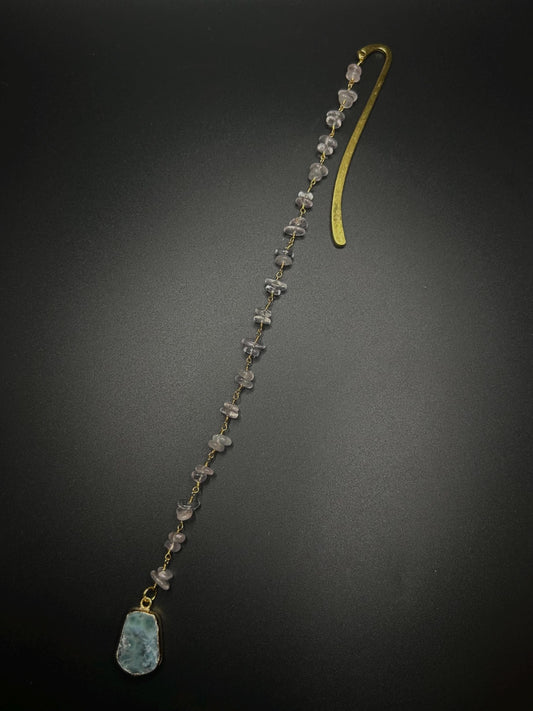Rose Quartz & Larimar Bookmark, Crystal Bookmark for Book Lovers, Handmade Gemstone Bookmark, Healing Crystal Gift