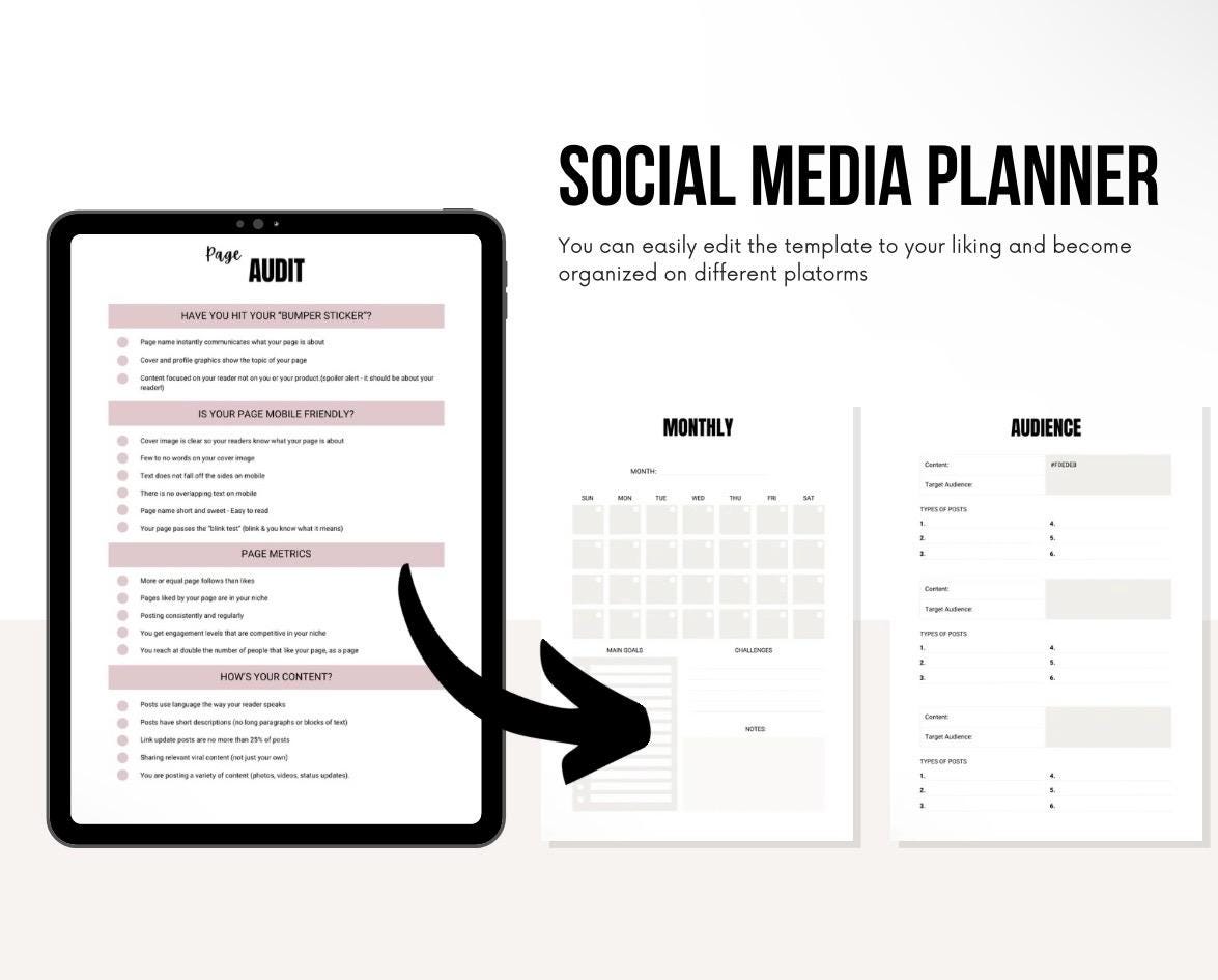 Social Media Planner Printable, Facebook Instagram TikTok Youtube Content Planner, Digital Marketing Organizer, Social Media Strategy