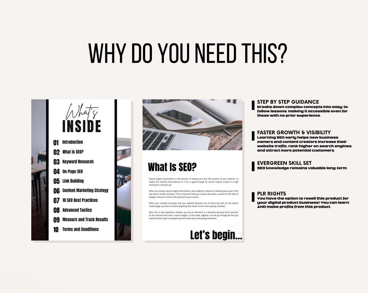 SEO Masterclass for Beginners with PLR, Digital Marketing Course, Private Label Rights SEO Training, Editable Guide