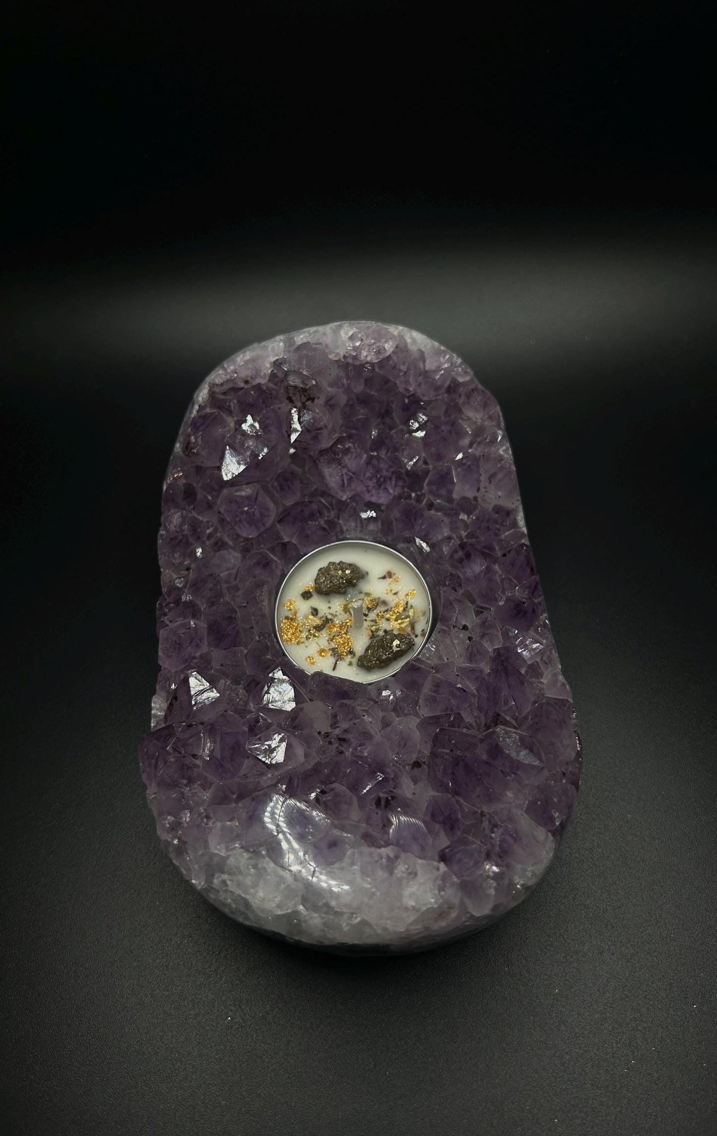 Rough Amethyst Tea Light Candle Holder, Witchy Crystal Decor for Altar, Meditation & Spiritual Healing Gift