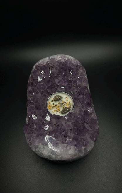 Rough Amethyst Tea Light Candle Holder, Witchy Crystal Decor for Altar, Meditation & Spiritual Healing Gift