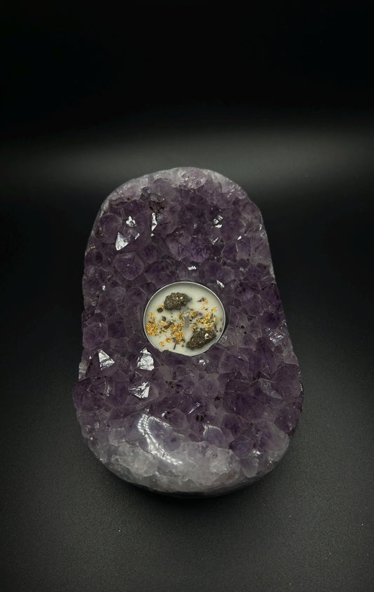 Rough Amethyst Tea Light Candle Holder, Witchy Crystal Decor for Altar, Meditation & Spiritual Healing Gift