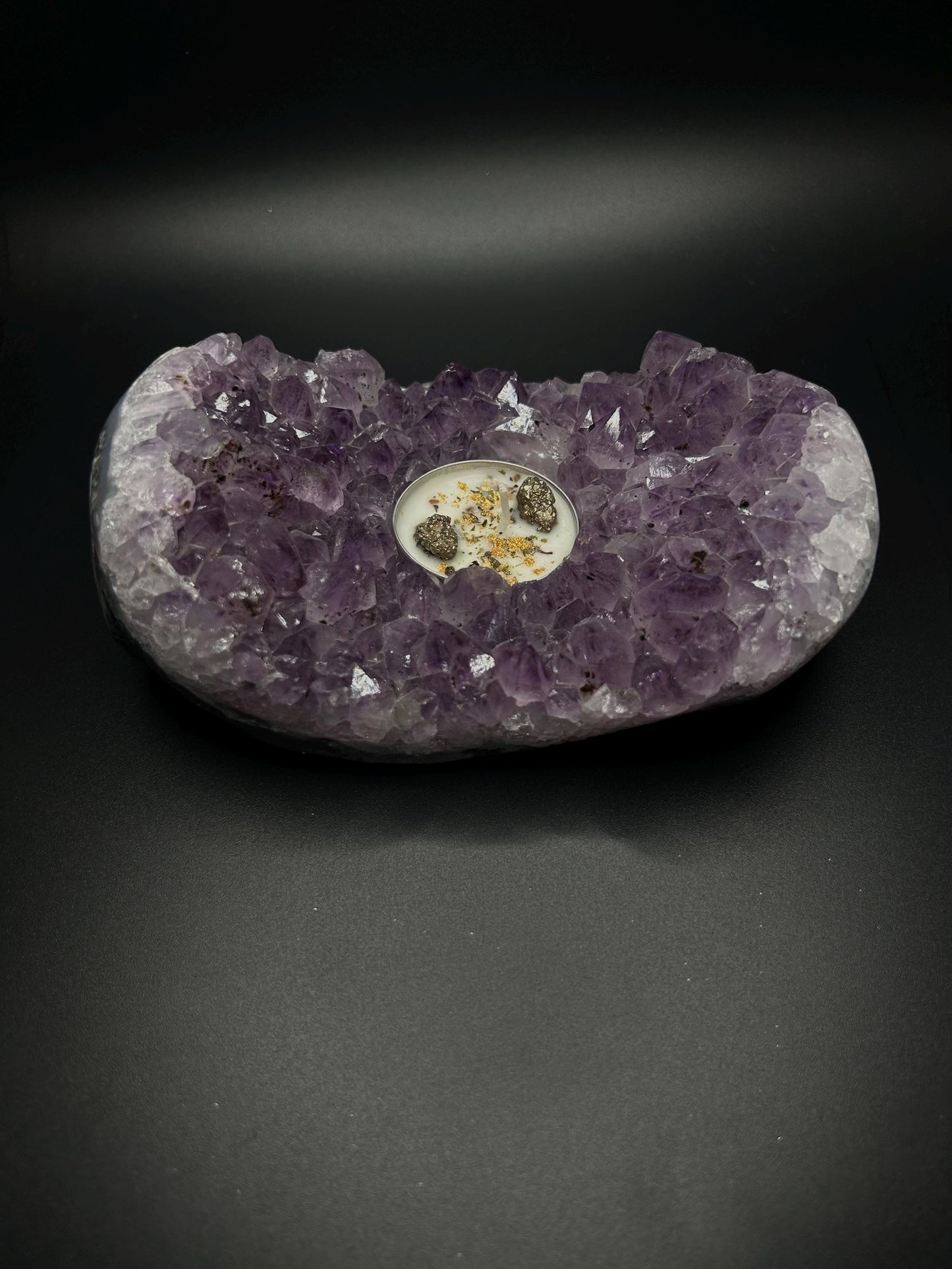 Rough Amethyst Tea Light Candle Holder, Witchy Crystal Decor for Altar, Meditation & Spiritual Healing Gift