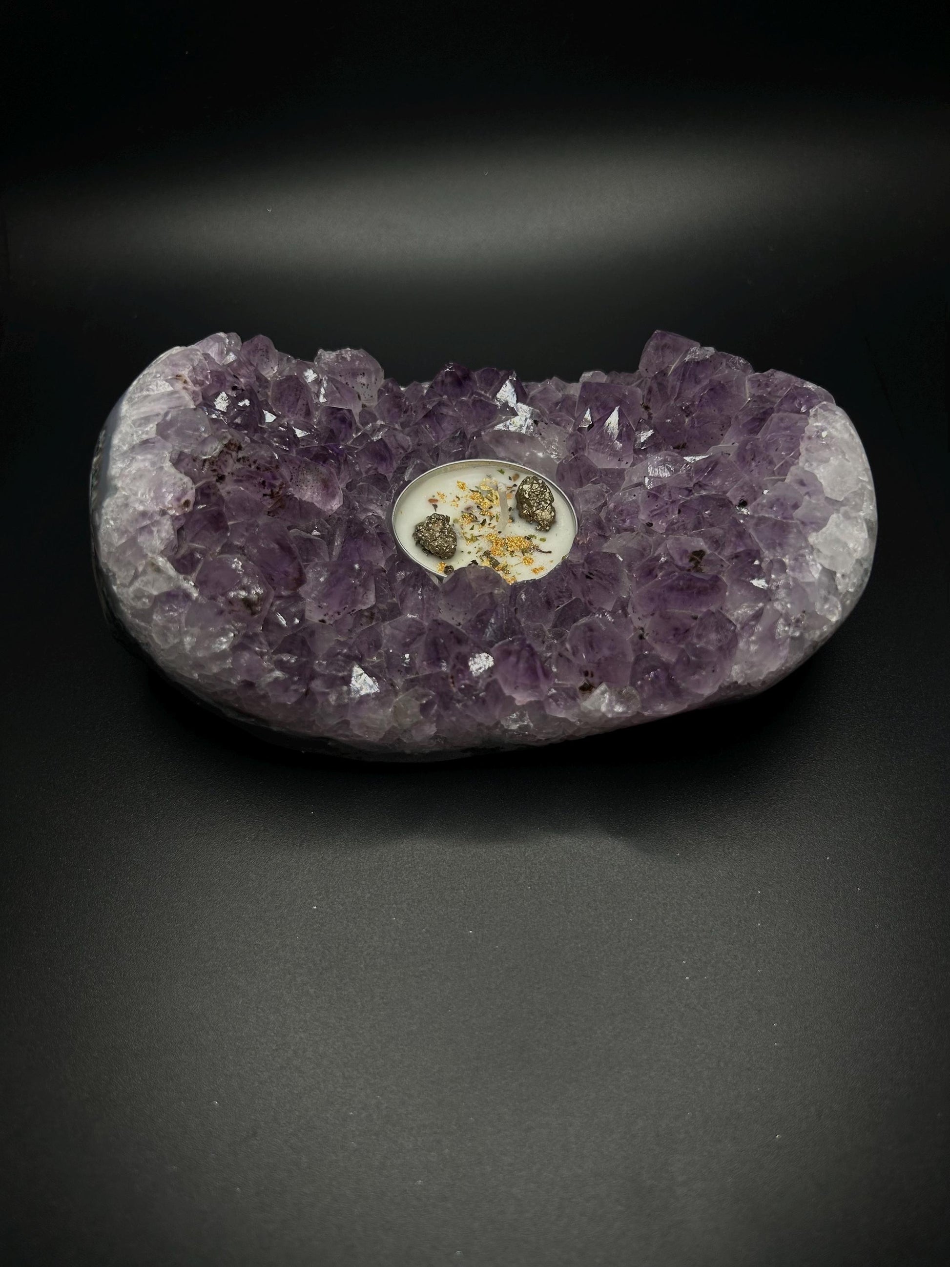 Rough Amethyst Tea Light Candle Holder, Witchy Crystal Decor for Altar, Meditation & Spiritual Healing Gift
