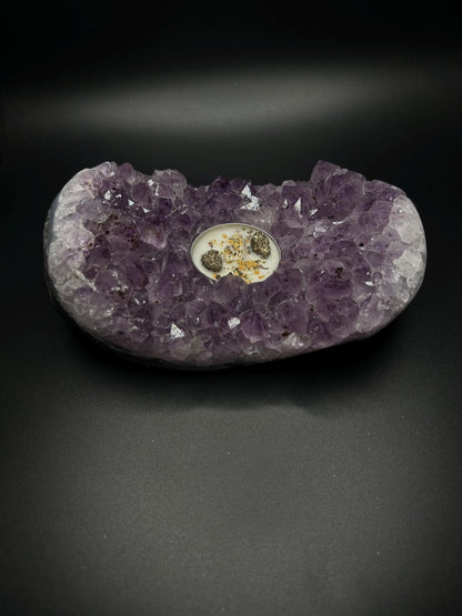 Rough Amethyst Tea Light Candle Holder, Witchy Crystal Decor for Altar, Meditation & Spiritual Healing Gift