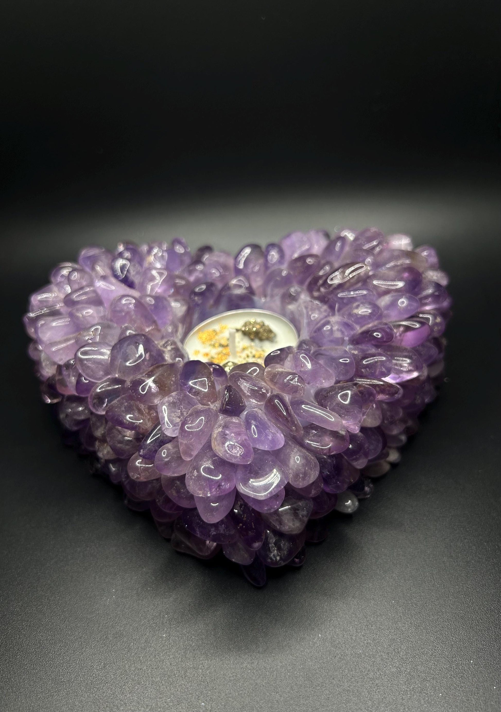 Amethyst Tea Light Candle Holder, Heart Shape, Witchy Crystal Decor for Altar, Meditation & Spiritual Healing Gift