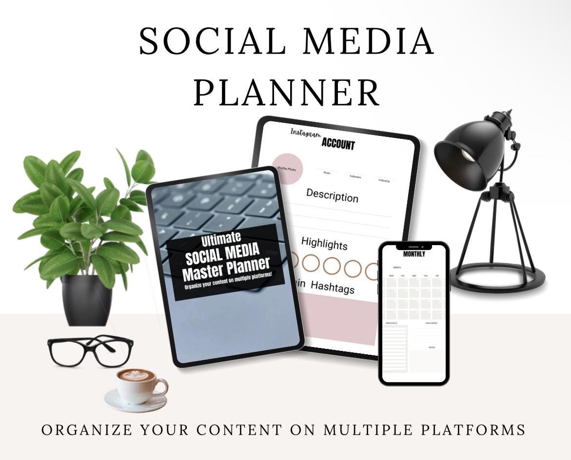 Social Media Planner Printable, Facebook Instagram TikTok Youtube Content Planner, Digital Marketing Organizer, Social Media Strategy