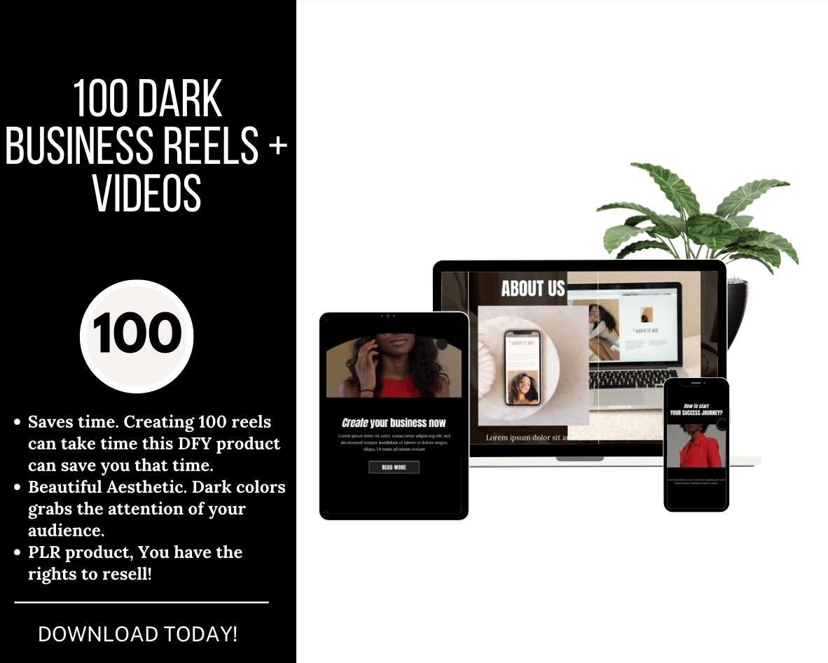 100 Dark Aesthetic Business Reels with PLR, Viral Done-for-You Video Content, Editable Reels for Coaches, Entrepreneurs & Brands