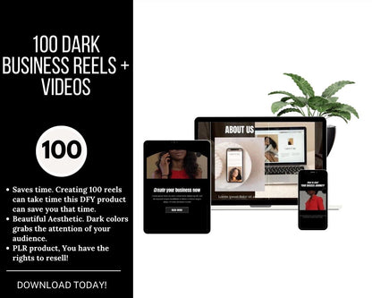 100 Dark Aesthetic Business Reels with PLR, Viral Done-for-You Video Content, Editable Reels for Coaches, Entrepreneurs & Brands