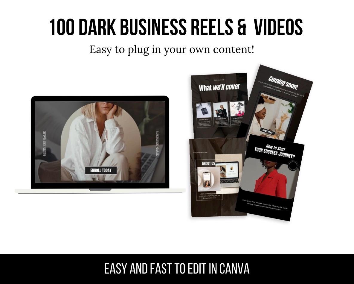 100 Dark Aesthetic Business Reels with PLR, Viral Done-for-You Video Content, Editable Reels for Coaches, Entrepreneurs & Brands