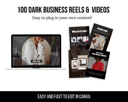 100 Dark Aesthetic Business Reels with PLR, Viral Done-for-You Video Content, Editable Reels for Coaches, Entrepreneurs & Brands