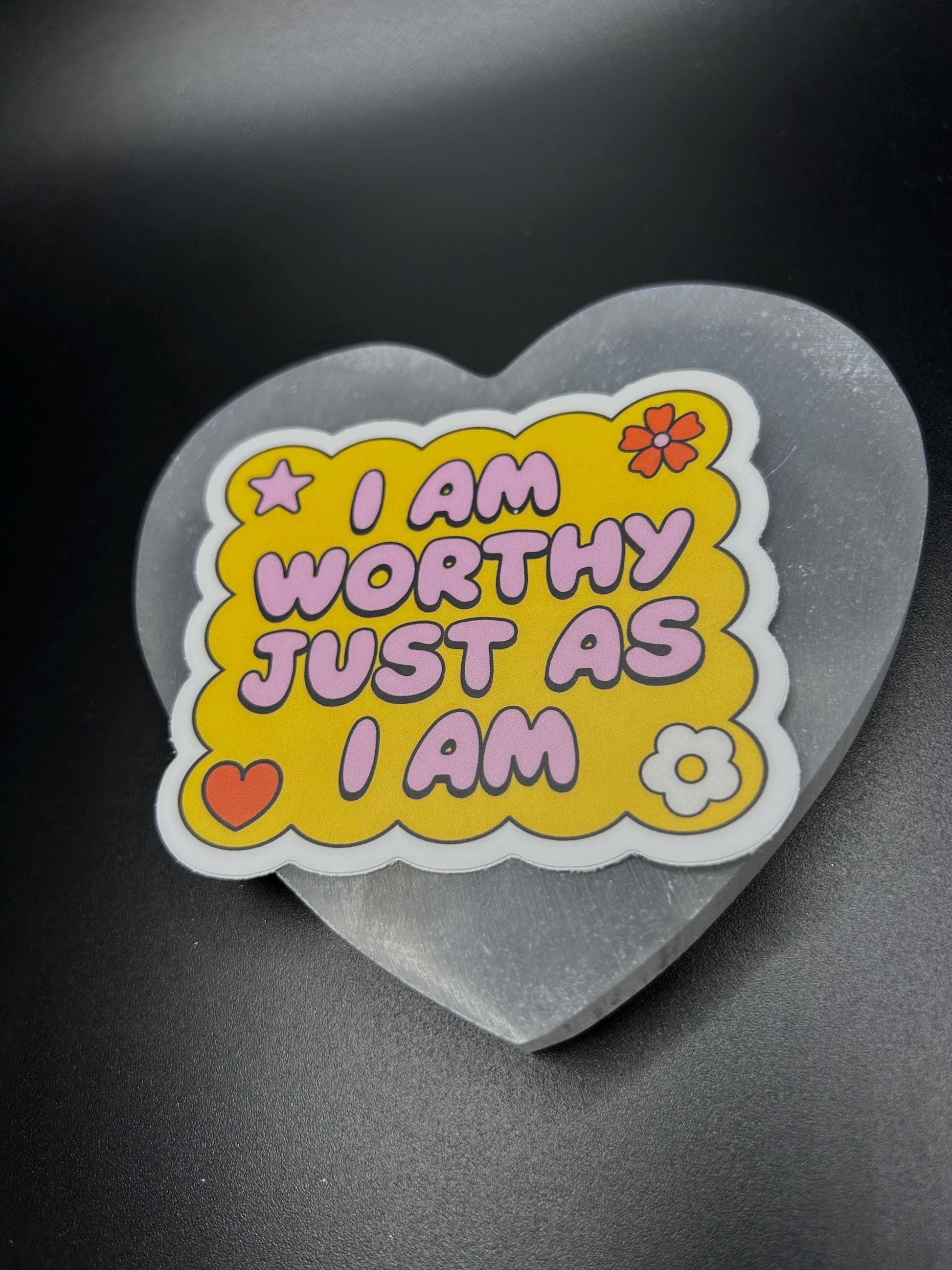 I Am Worthy Just As I Am Sticker, Self Love Positive Affirmation Vinyl Decal, Mental Health Waterproof Sticker for Laptop & Journal