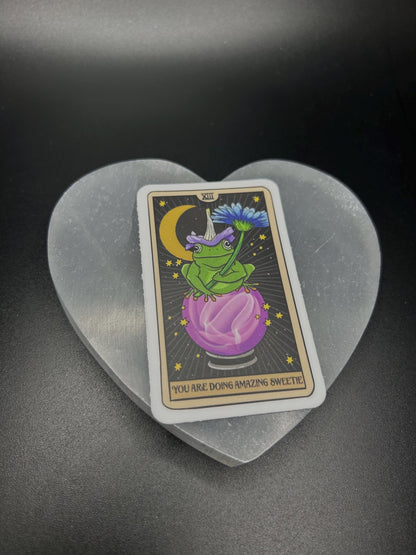 You Are Doing Amazing Frog Tarot Sticker, Cute Affirmation Vinyl Decal, Witchy Frog Sticker, Spiritual Animal Sticker for Laptop