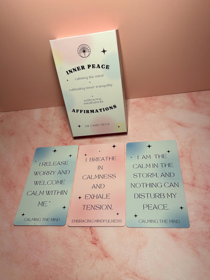 Inner Peace Affirmation Cards Deck, 38 Positive Mindfulness Cards for Anxiety Relief, Self Care & Mental Wellness, Spiritual Gift