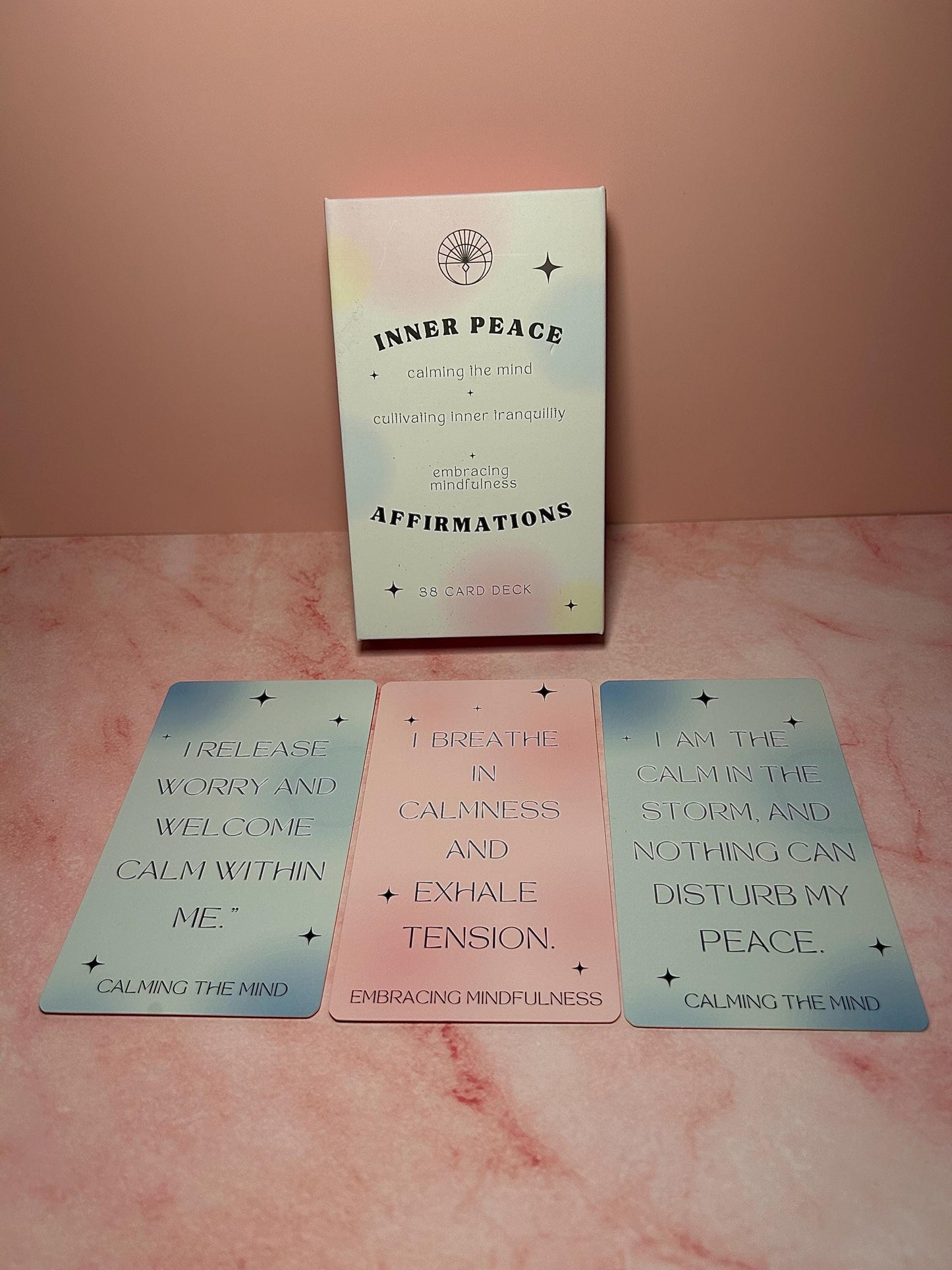 Inner Peace Affirmation Cards Deck, 38 Positive Mindfulness Cards for Anxiety Relief, Self Care & Mental Wellness, Spiritual Gift