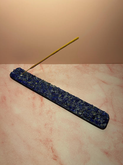Lapis Lazuli Crystal Incense Burner, Natural Stone Holder for Stick & Cone Incense, Meditation, Altar, Spiritual Decor