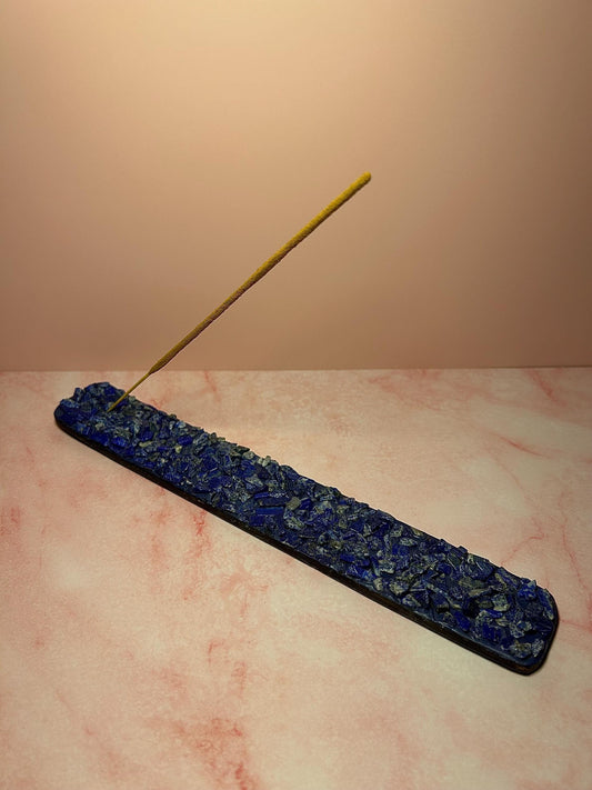 Lapis Lazuli Crystal Incense Burner, Natural Stone Holder for Stick & Cone Incense, Meditation, Altar, Spiritual Decor