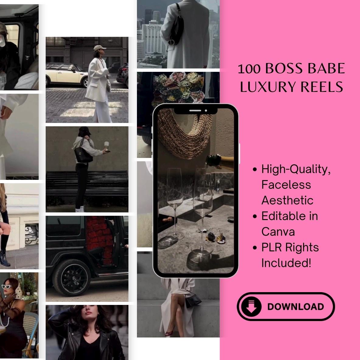 100 Luxury Boss Babe Reels Canva Template | Editable IG Reels Templates for Coaches, Content Creators & Entrepreneurs, PLR , Zip File