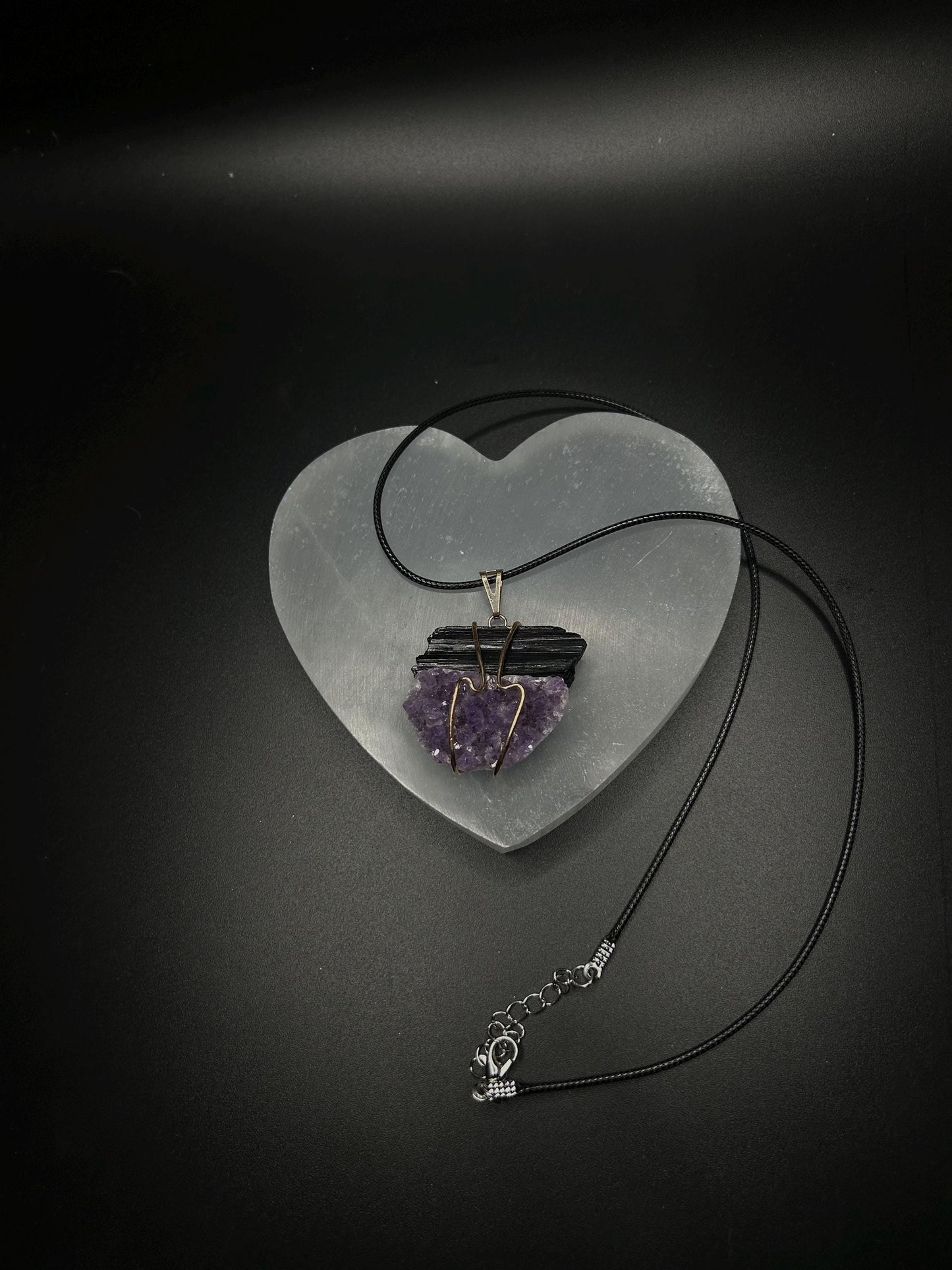 Amethyst and Black Tourmaline Necklace, Wire Wrapped Crystal Pendant, Protection and Healing Necklace, Spiritual Crystal Jewelry Gift