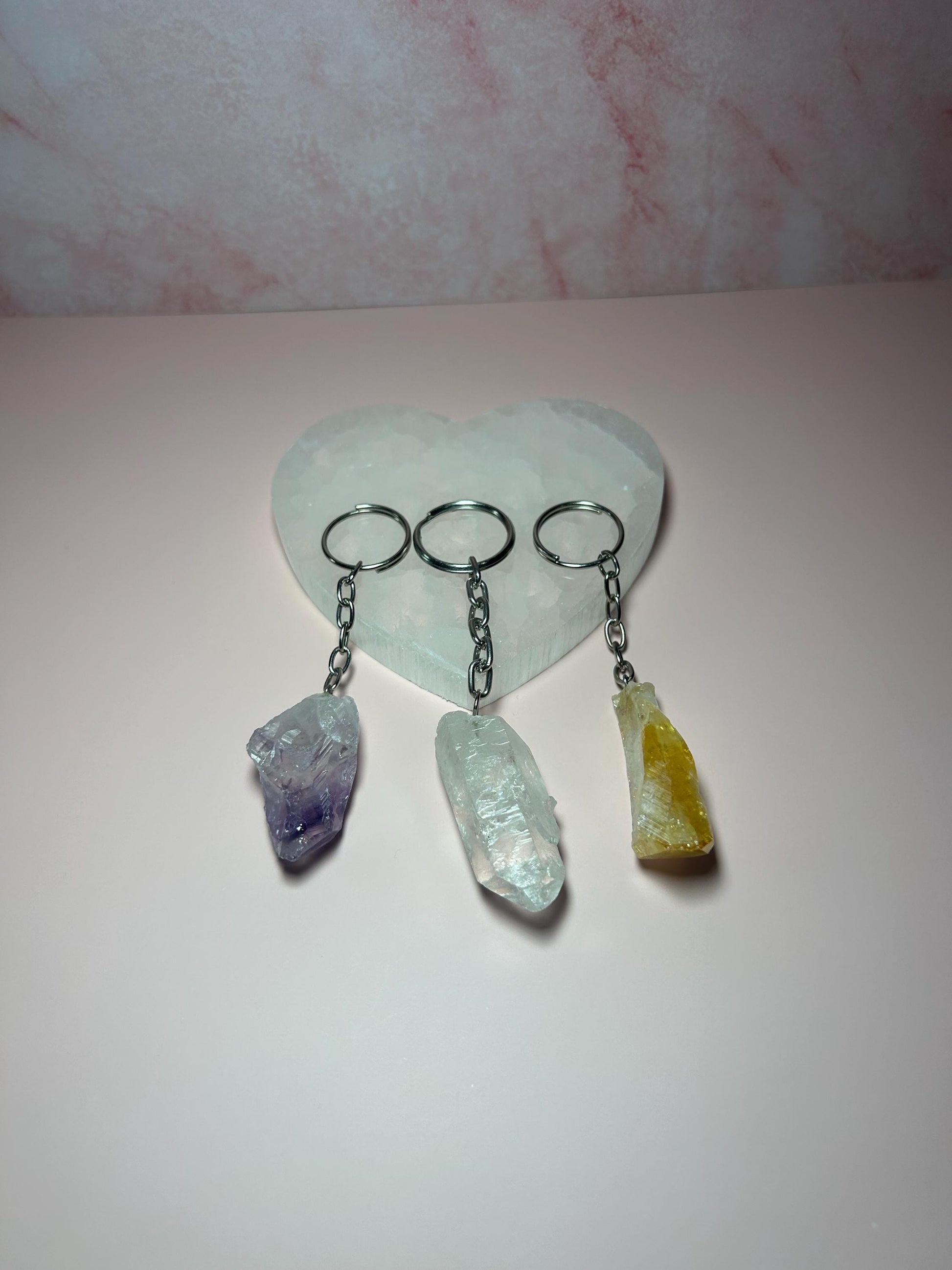 Crystal Point Keychain – Clear Quartz, Amethyst, or Citrine Key Ring – Healing Crystal Keychain for Protection, Clarity & Abundance