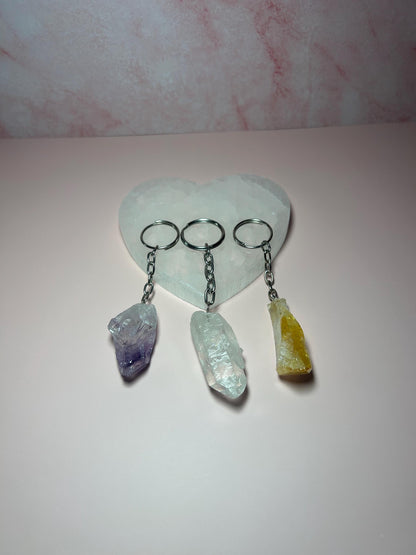Crystal Point Keychain – Clear Quartz, Amethyst, or Citrine Key Ring – Healing Crystal Keychain for Protection, Clarity & Abundance
