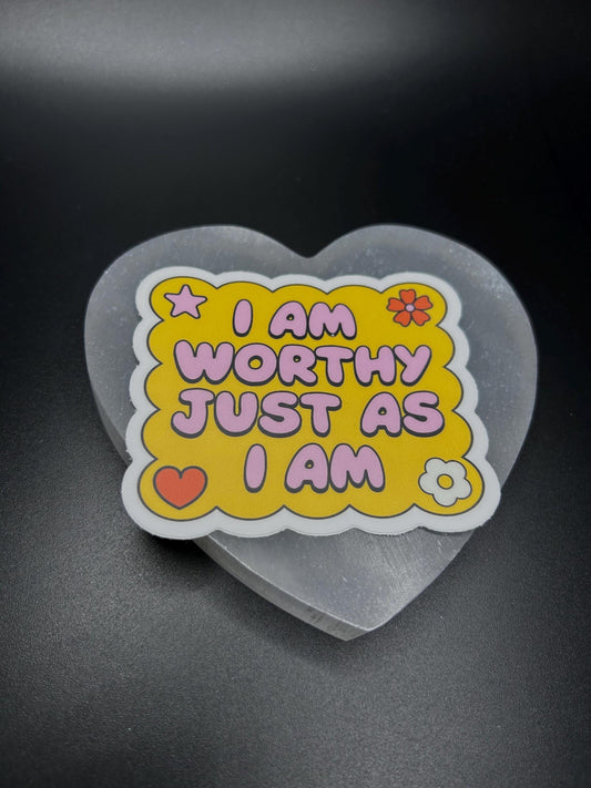 I Am Worthy Just As I Am Sticker, Self Love Positive Affirmation Vinyl Decal, Mental Health Waterproof Sticker for Laptop & Journal